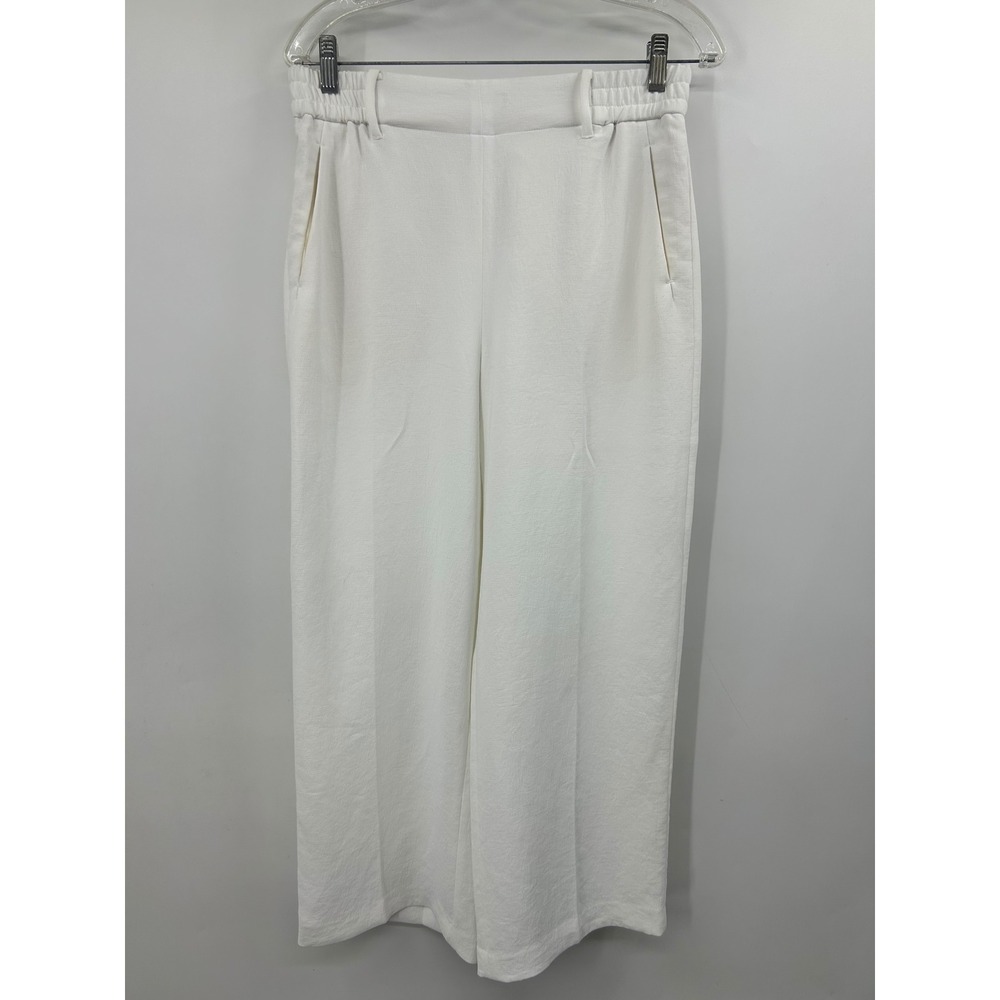 Wilfred Aritzia White Wide Leg Crepe Trousers Elastic Waist Pants Womens Size M